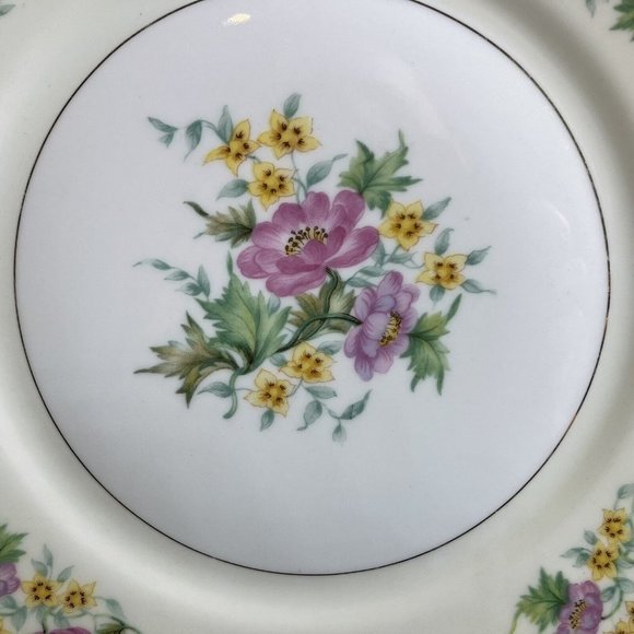 Set of 4 Black Knight Germany Yellow Pink Floral Gold Trim Dinner Plates 10" - Picture 4 of 13
